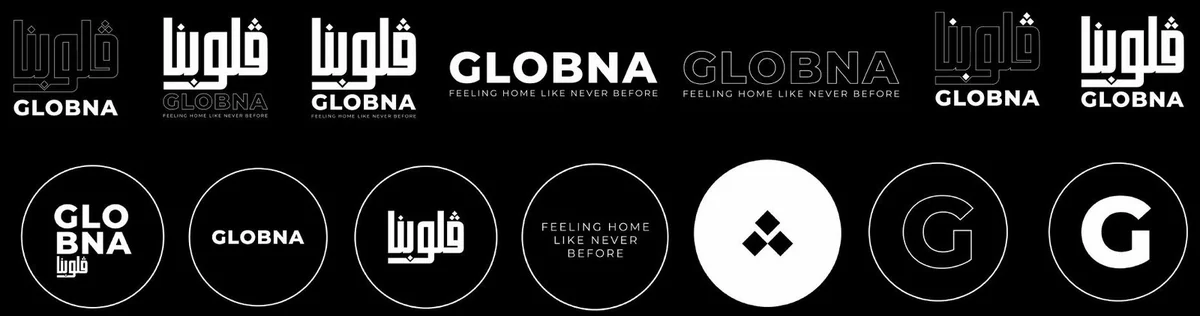 Déclinaisons du logotype Globna : versions complètes, monogramme G et sceaux ronds
