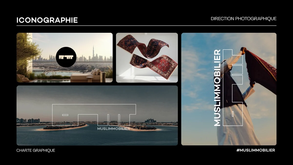 Planche d'iconographie : skyline, tapis, voile dans le vent, bord de mer